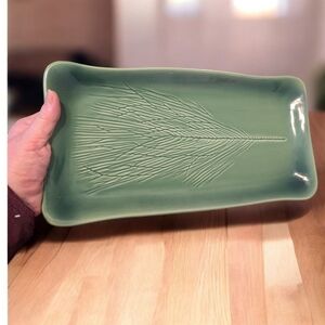 Kay Wayne Studio Signed Pottery Pine Needle Branch Engraved 13" Serving Platter